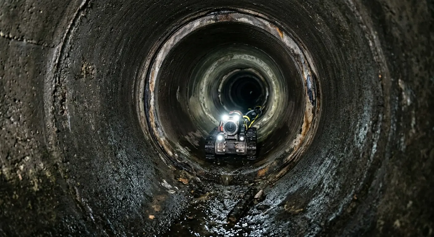 Robotic sewer camera inspecting pipe interior for Sewer Line Cleaning in Thompson